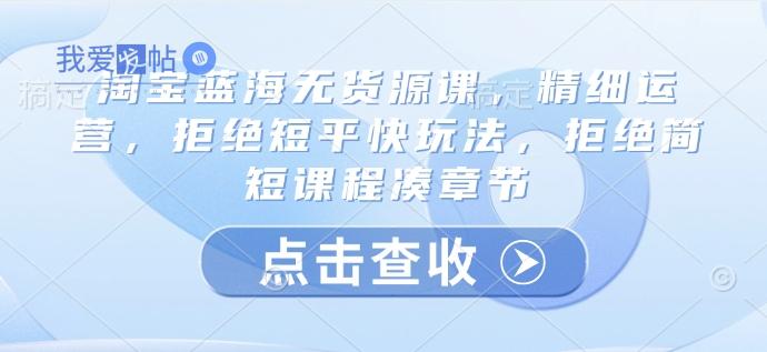 淘宝蓝海无货源课，精细运营，拒绝短平快玩法，拒绝简短课程凑章节-我爱发帖