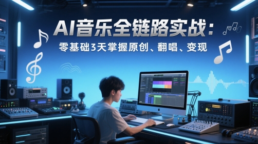 AI音乐全链路实战变现课：零基础3天掌握原创、翻唱、变现-我爱发帖