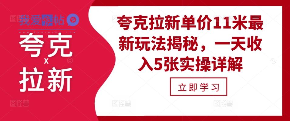 夸克拉新单价11米最新玩法揭秘，一天收入5张实操详解-我爱发帖