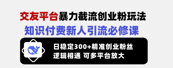 交友平台暴力截流创业粉玩法，知识付费新人引流必修课，日稳定300+精准创业粉丝，逻辑相通可多平台放大-我爱发帖