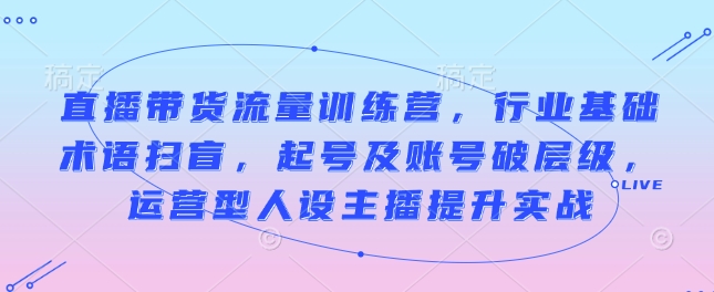 直播带货流量训练营，行业基础术语扫盲，起号及账号破层级，运营型人设主播提升实战-我爱发帖
