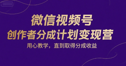 微信视频号创作者分成计划变现营，用心教学，直到取得分成收益-我爱发帖