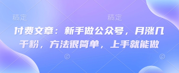 付费文章：新手做公众号，月涨几干粉，方法很简单，上手就能做-我爱发帖