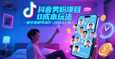 抖音男粉项目0成本玩法，一部手机即可操作，日均4张+，时间自由-我爱发帖