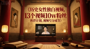 历史女性独白视频，13个视频10w粉丝，伙伴计划，视频号分成等-我爱发帖