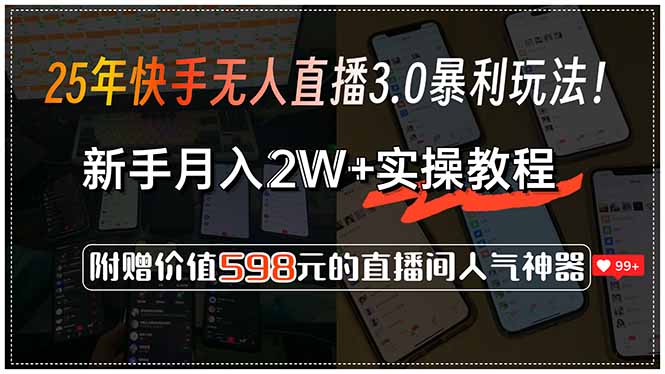 25年快手无人直播3.0暴利玩法！，新手月入2W+实操教程，附赠价值598元…-我爱发帖