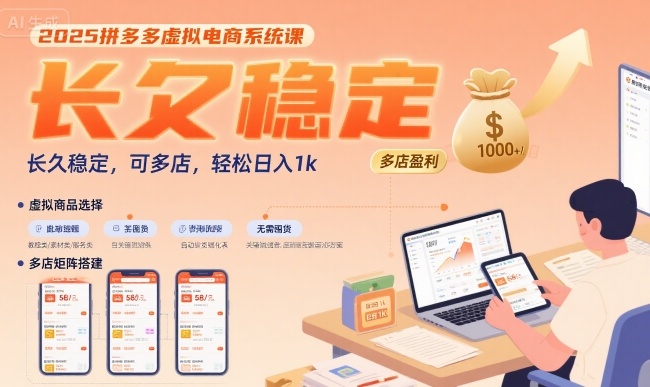 2025拼多多虚拟电商系统课，长久稳定，可多店，轻松日入1k-我爱发帖