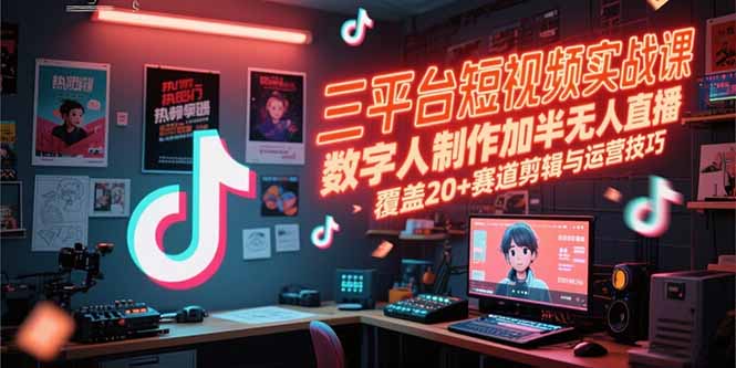 三平台短视频实战课，数字人制作加半无人直播，覆盖20+赛道剪辑与运营技巧-我爱发帖