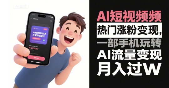 AI短视频热门涨粉变现，一部手机玩转AI流量变现，月入过W-我爱发帖