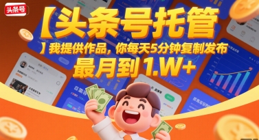 【头条号托管 】我提供作品，你每天5分钟复制发布，最高月入1W+【揭秘】-我爱发帖