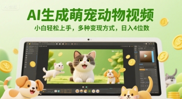 AI生成萌宠动物视频，小白轻松上手，多种变现方式，日入4位数-我爱发帖