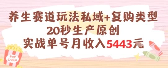 养生赛道玩法私域+复购类型，20秒生产原创实战单号月收入5k+-我爱发帖