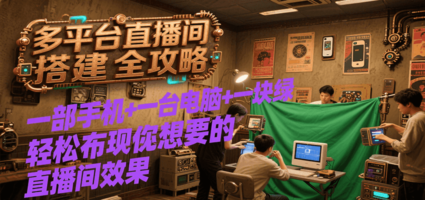 多平台直播间搭建全攻略，一部手机+一台电脑+一块绿布轻松实现你想要的直播间效果-我爱发帖