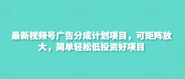 最新视频号广告分成计划项目，可矩阵放大，简单轻松低投资好项目-我爱发帖