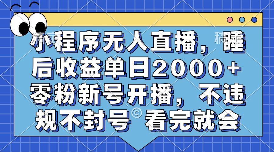 小程序无人直播，睡后收益单日2000+ 零粉新号开播，不违规不封号 看完就会-我爱发帖