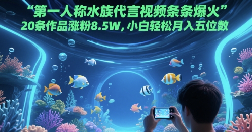 第一人称水族代言视频条条爆火，20条作品涨粉8.5W，小白轻松月入五位数-我爱发帖