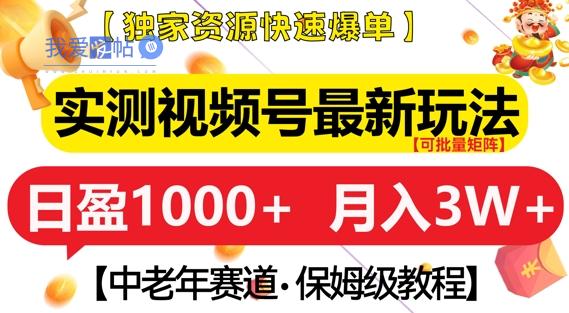 实测视频号最新玩法，中老年赛道，独家资源，月入过W+【揭秘】-我爱发帖
