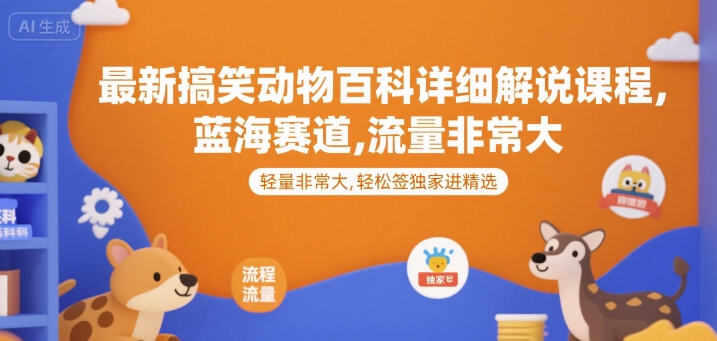 最新搞笑动物百科详细解说课程，蓝海赛道，流量非常大，轻松签独家进精选-我爱发帖