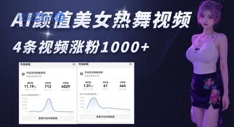 AI颜值美女热舞视频，4条视频涨粉1000+，实测6分钟一条-我爱发帖