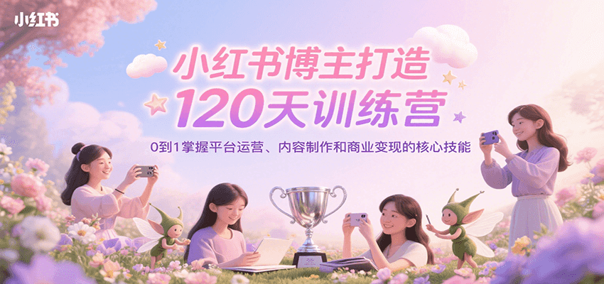 小红书博主打造120天训练营，0到1掌握平台运营、内容制作和商业变现-我爱发帖