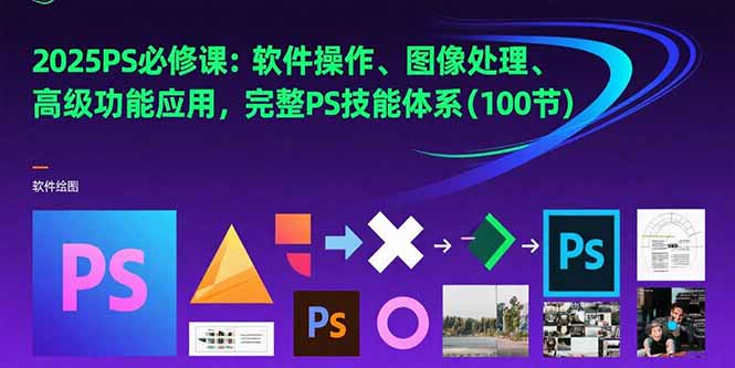 2025PS必修课：软件操作、图像处理、高级功能应用，完整PS技能体系(100节-我爱发帖