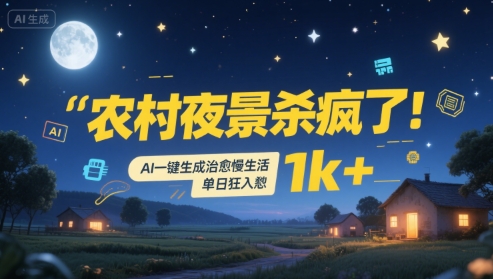 农村夜景杀疯了！AI一键生成治愈系慢生活，单日狂入1k+-我爱发帖