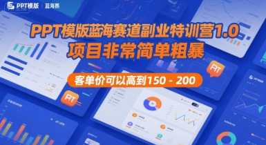 PPT模版蓝海赛道副业特训营1.0，项目非常简单粗暴，客单价可以高到150-200-我爱发帖