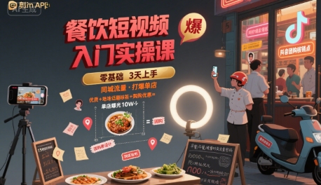 餐饮短视频入门实操课，引爆同城流量，打爆单店-我爱发帖